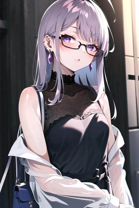 3978515138-2457037639-rolua, __1girl, ahoge, bag, bangs, black-framed eyewear, black dress, blurry, blurry background, blush, breasts, depth of field,.png